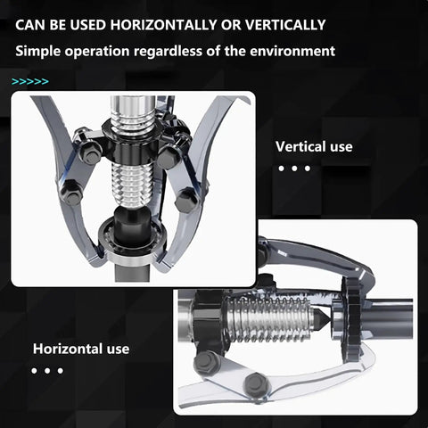 Close-up of Beefed-Up 30 Ton Hydraulic Gear Puller Kit for vertical or horizontal use showing claw mechanism.