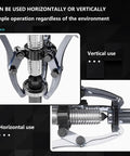 Heavy Duty 15 Ton Hydraulic Gear Puller And Bearing Separator in vertical and horizontal use showing versatility for repairs.