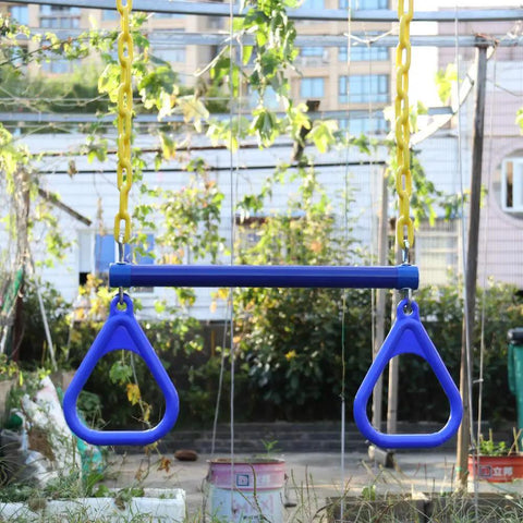 18 Inch Trapeze Bar With Rings Heavy Duty 48 Inch Plastic Coated Chains For Backyard Swing Sets No Fuss Easy Install