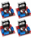 4 Pack Dual H Bridge DC Motor Driver Module For Arduino Uno R3 Mega 2560 Raspberry Pi And DIY Robots Drives Two DC Motors Or One Stepper Perfect For Smart Car Kits And Robotic Projects, red PCB with blue terminals