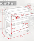 Diagram of Three Tier Rolling Tool Cart With Drawers, 400 Lb Capacity Heavy Duty Utility Cart On Wheels With Pegboard, Metal Work Cart