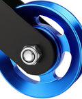 Beefy Aluminum Cable Pulley Wheel Set With Hanging Strap And Snap Hook, 3.5 Inch Snatch Block Rotates 360 Degrees, Heavy Duty Home Gym And DIY Pulley System, Blue close-up