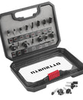 15 Piece One Quarter Inch Shank Tungsten Carbide Router Bit Set with Plastic Case open, showing arranged bits