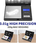 Pocket Digital Scale 200g Capacity, 0.01g Precision, displaying a feather on the scale, emphasizing high precision.