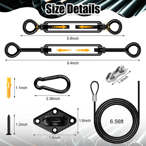 Size details of Shade Sail Hardware Kit 304 Stainless Steel All In One Installation Set For Triangle And Rectangle Outdoor Sun Shade