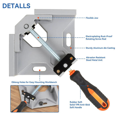 Heavy Duty Corner Clamp 4 Pack 90 Degree Right Angle Clamp With Adjustable Aluminum Alloy Swing Jaw And Single Handle detail view