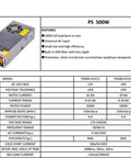 24V LED Power Supply SMPS Driver 220V AC To DC Converter For Indoor Lighting Constant Voltage IP20 Indoor Use Reliable LED Transformer For Strips And Fixtures Energy Efficient Safe And Quiet Operation, 500W metal case