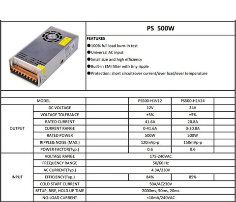 24V LED Power Supply SMPS Driver 220V AC To DC Converter For Indoor Lighting Constant Voltage IP20 Indoor Use Reliable LED Transformer For Strips And Fixtures Energy Efficient Safe And Quiet Operation, 500W metal case
