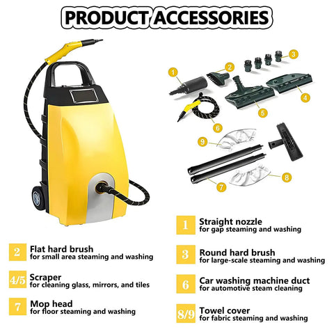 Ditch the harsh chemicals and scrubbing. This 3000W Handheld Steam Cleaner with accessories displayed.