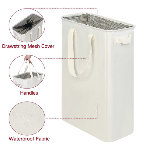 Space Saving Skinny Laundry Basket For Narrow Spaces With Durable Handles Collapsible Dirty Clothes Hamper Tall Laundry Bin