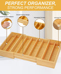Expandable Bamboo K Cup Holder For Drawer Or Countertop Coffee Pod Storage Organizer shown with adjustable dividers