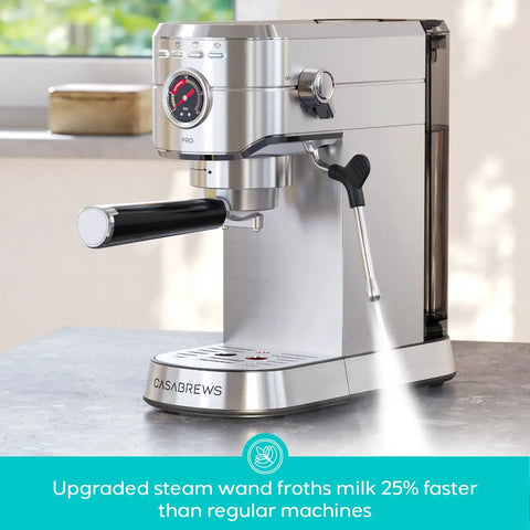 Side view of 20 Bar Espresso Machine With Flashheat Technology Upgraded Stainless Steel Pro Grade Coffee Maker on kitchen counter