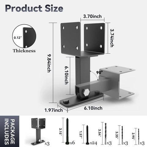Beefy Gazebo Roof Riser Brackets Kit With Adjustable 90 Degree Supports For 4x4 And 4x6 Lumber, Wind And Snow Resistant, Includes Screws And Drill Bits, Black 3 Pack