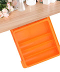 Orange Desk Storage Drawer Box with Three Tier Compartments for Under Desk Organization in use beneath wooden desk