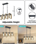 Dope Farmhouse Kitchen Light Fixtures 4 Light Adjustable Pendant Chandelier With Wood Frame And Black Metal Finish details
