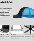 Stylish black and blue Cool Trucker Cap For Men And Women Unisex Teens 2026 Style with breathable mesh back and adjustable strap.