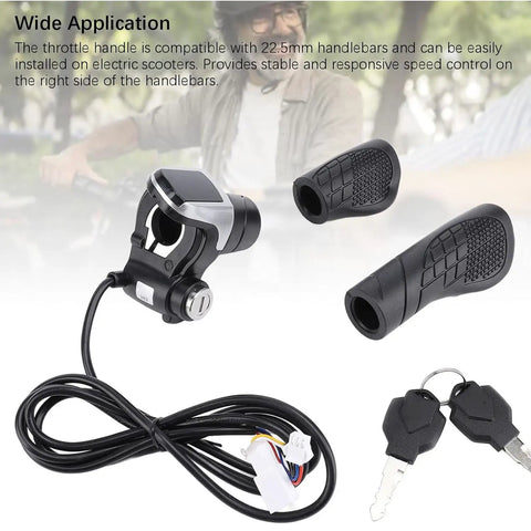 36V Half Twist Ebike Throttle Grip With Key Lock And LCD Display, cable, and keys for E Scooter, MTB, and Motorcycle