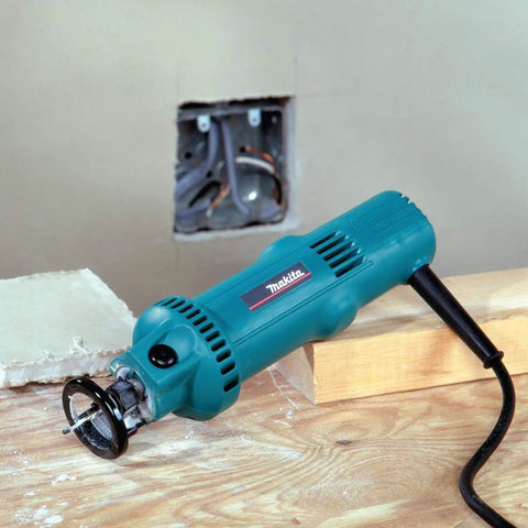 Pro Grade Drywall Cutout Tool With 5 Amp Motor And 32,000 RPM, Ultra Lightweight 2.4 Lb Spiral Saw on a wooden surface