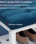 Industrial Coat Rack Shoe Bench With 8 Hooks, cushioned seat detail, sturdy metal frame, narrow hallway storage.