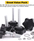 Top Shelf M4 M6 M8 Star Knob Assortment With 304 Stainless Steel Hex Nuts And Washers Easy Grip Hand Tightening Screws set displayed.