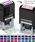 Heavy Duty Self Inking Date Stamp With Custom Message And Signature Replaceable Dual Color Ink Pad For Office Paperworks, showing two stamp styles.