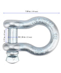 2 Pack 1 Inch D Ring Shackles Heavy Duty Tow And Lift Bow Shackles Carbon Steel Screw Pin Anchor Shackle 19 Ton Break Strength Silver For Tow Lifting Recovery Off Road Vehicle Use Galvanized Finish with dimensions shown