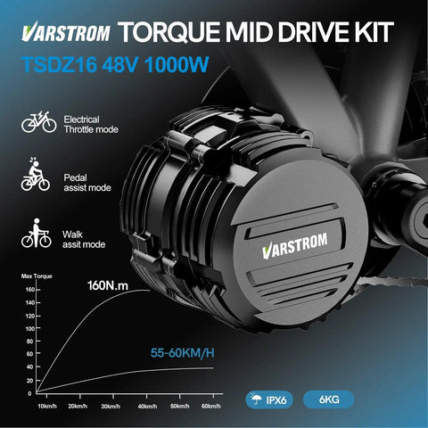 48V 1000W Mid Drive Ebike Conversion Kit With 160Nm Torque Sensor IPX6 Waterproof Upgrade Beast Mode Power Fits BB 68 To 73mm For Mountain And Road Bikes Includes Display And Optional Battery