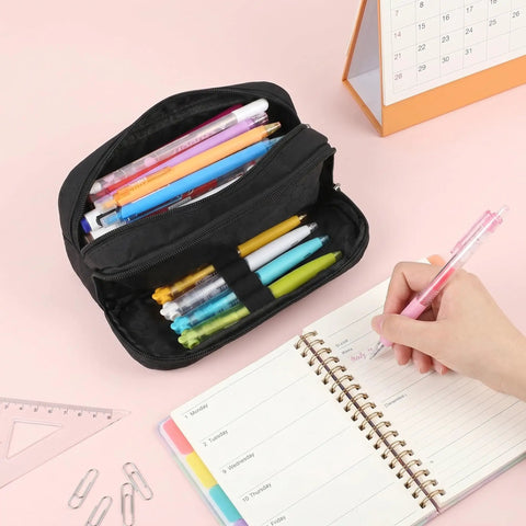 Massive Capacity Pencil Case With Dual Compartments And Zipper, Water-Resistant Nylon Office Pencil Bag Holds Up To 70 Pens Or Pencils