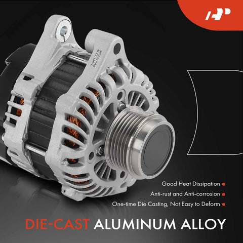 12V 105A Alternator For Honda Fit 2017 2018 2019 2020 Automatic CVT Clockwise Rotation High Quality Replacement Part Fits 31100-5KK-004 AHGA104 A005TZ0281AC, close-up view of aluminum alloy body