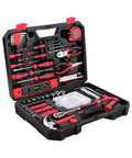 226 Piece Home And Auto Repair Tool Kit With Sturdy Toolbox For DIY Enthusiasts, Homeowners, And Handymen, Includes High Quality Steel Tools, ANSI Standards, And All Essentials For Everyday Fixes visible in an open red and black case.