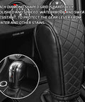 Leather Gear Shift Knob Cover With Upgraded Anti Slip Grip for Cars Trucks and SUVs, shown installed on a gear lever, black leather.