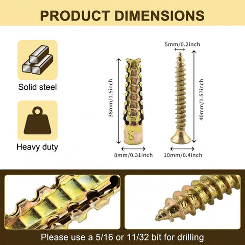 30 Packs Hollow Wall Anchors With Screws For Loose Hinges And Cabinet Doors Durable Metal Anchors To Repair Stripped Holes In Drywall Keep Picture Frames And Shelves Secure Simple Home Fix Fastener Assortment size chart for solid steel anchors and screws