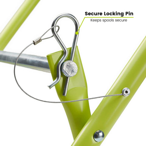 Secure locking pin on Industrial Wire And Cable Caddy With Wheels And Pull Strap Heavy Duty Steel Dispenser for reels up to 20 inch