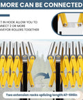Industrial Grade Heavy Duty Expandable Conveyor Rollers Featuring 360 Degree Swivel Wheels And A Slick Twenty Inch Flexible Belt That Handles Factory Loads Without A Hitch connected at built-in hook.