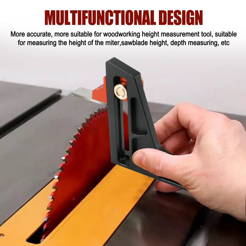 Person using Table Saw Height Gauge For Woodworking 0 To 2 Inches Precision Depth Gauge And Router Height Adjuster on saw blade