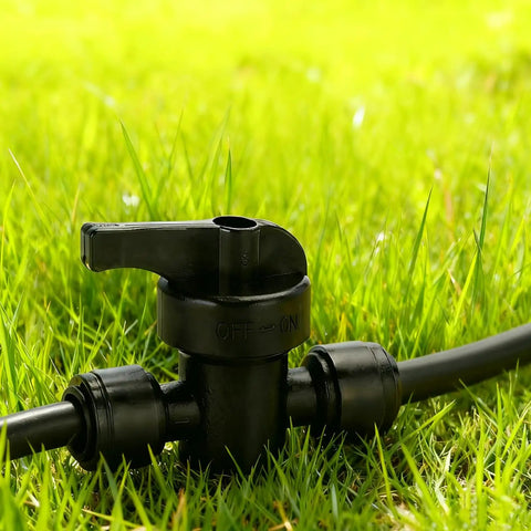 10 Pack Quick Connect Drip Irrigation Shut Off Valves No Fuss On Off Control, Leak Proof For One Quarter Inch Tubing in grass
