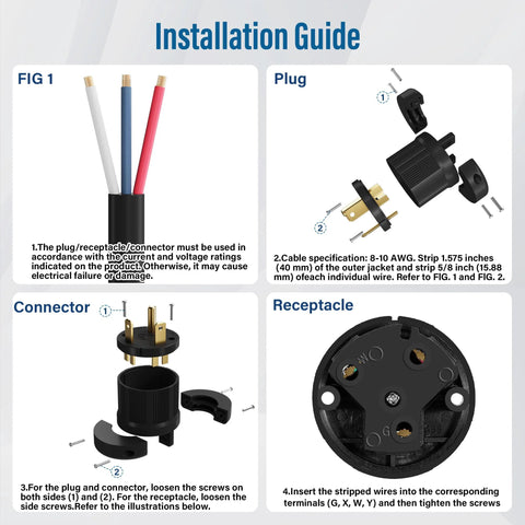 Installation guide for RV Replacement Plug TT30P 30 Amp 125 Volt NEMA Electrical Connector With Grounding.