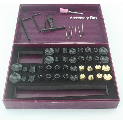 Accessory box with various drill bits and tools for 7-Speed Bench Drill Press For Jewelry Making Adjustable Hole Machine.
