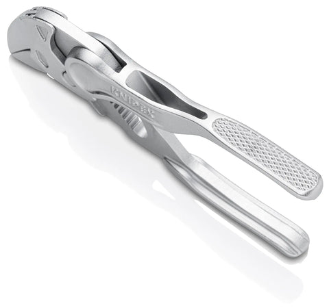 Pliers Wrench XS 4 Inch One Hand Quick Adjust Pliers, silver, compact size, angled view, smooth parallel jaws, surface safe