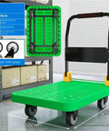 Heavy Duty Folding Hand Truck Cart With 661Lb Capacity For Moving Boxes Furniture And Appliances Portable Flatbed Dolly A Real Workhorse With Sturdy Wheels And Compact Design For Versatile Use At Home Office And On The Job, 60x90cm green PE cart