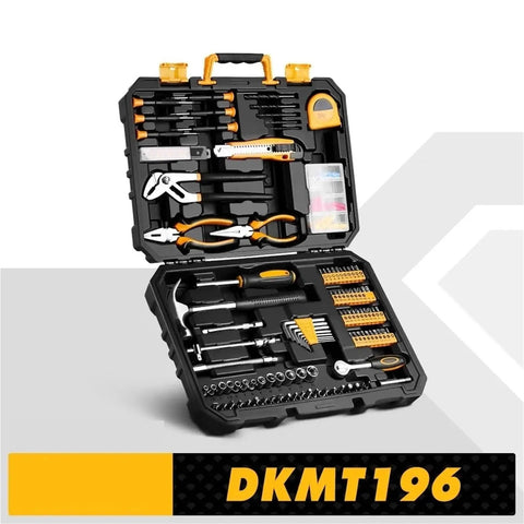 Beefy Auto Repair Tool Set For Home DIY In Plastic Storage Box With Screwdriver And Hammer All In One Hand Tool Kit Open