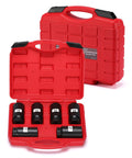 Beefed-Up Six-Piece One Half Inch Drive Crank Bolt Socket Set With 17mm 19mm 21mm 22mm 24mm 27mm in a red carrying case