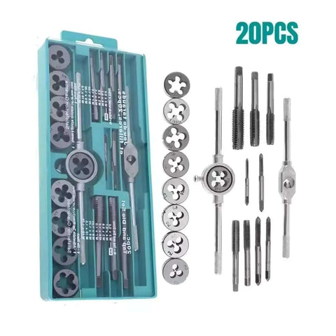 Heavy Duty Multifunction Tap And Die Set 20 Pieces M3 To M12 Metric Plugs Straight Taper Tools For Metalworking Pros And DIY Guys, 20-piece kit in case