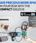 Pro Grade 60W Digital Soldering Station Kit With Two Handy Helping Hands Six Extra Tips Lead Free Solder Sucker Stainless Tweezers Celsius Fahrenheit Conversion Auto Sleep And Calibration Support with tools for workspace organization.