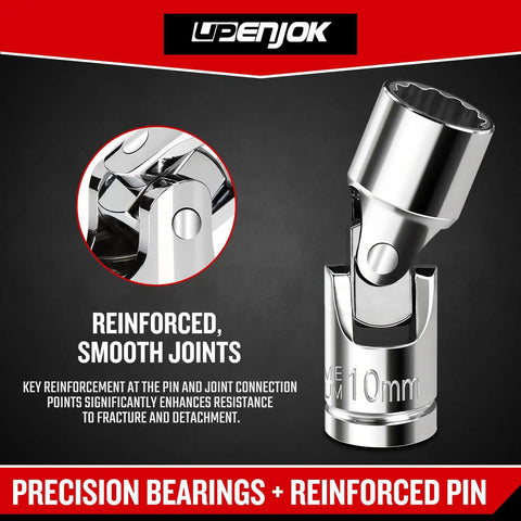 1/4 Inch Drive 10mm Universal Joint Socket 12 Point Mirror Finish Cr-V Steel Built Beefy For Maximum Strength And Durability, Perfect For Pro Jobs And DIY Projects. shown with reinforced pin