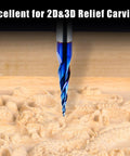 Quarter Inch Shank Carving Router Bit Set Ten In One With V Groove Bits Spiral End Mills shown during 2D and 3D relief carving.