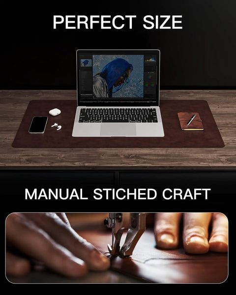 Genuine Leather Desk Pad For Office 31.5 By 15.8 Inches Thick Premium Table Mat With Stitched Edge Non Slip Grippy Rubber Base