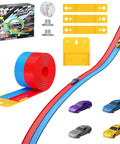 Flexible 15 Foot Dual Race Track Set With Four Cars For Indoor And Outdoor Play, Roll Up Portable Car Ramp Track With Jumps And Loops