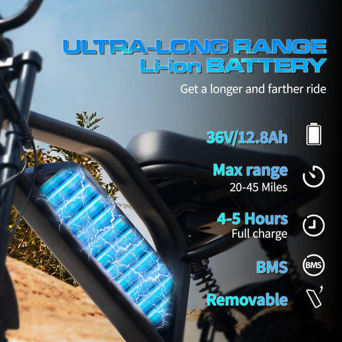 Compact Fat Tire Electric Bike With 500W Motor And Removable Battery, Up To 45 Mile Range And 20 MPH Top Speed display
