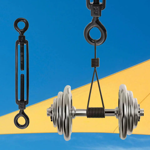 M6 Turnbuckle Eye To Eye Heavy Duty Cable Railing Hardware Kit In 304 Stainless Steel Black Finish 4 Pcs shown with weights